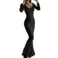 thumbnail image 3 of Xuanfei Women Boat Neck Solid Color Long Sleeve Bodycon Fishtail Dress, 3 of 4