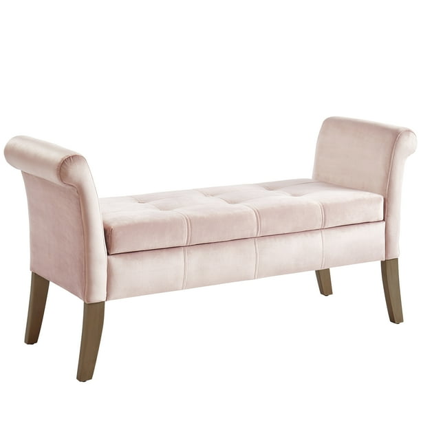 Velvet Storage Bench, Blush/Pink