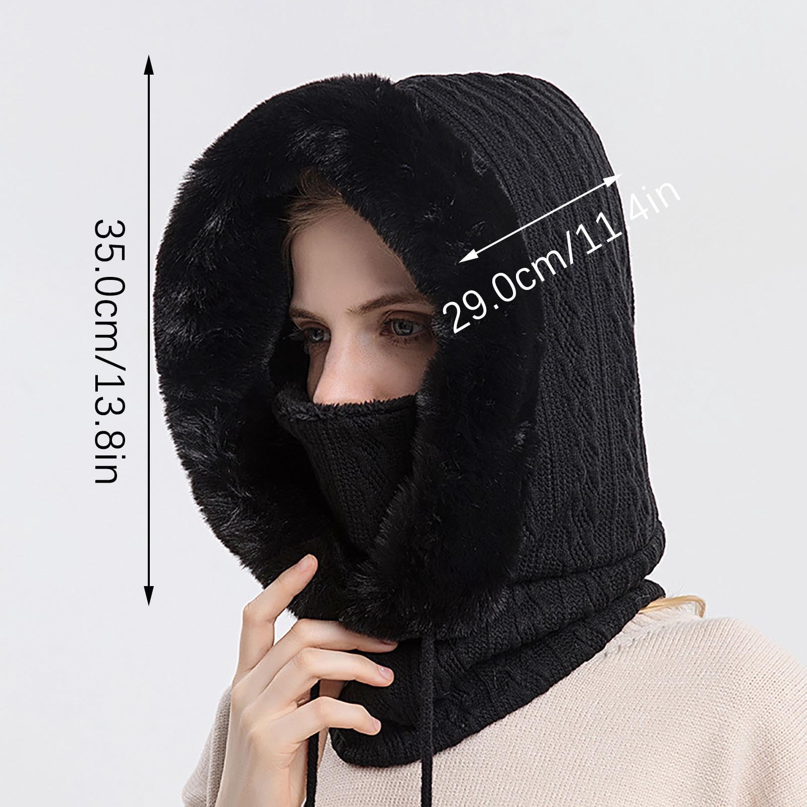 qolati Trapper Hat for Women Men with Mask Ear Flaps Knitted Windproof Winter Bomber Hats Cold Weather Warm Winter Faux Fur Hunting Balaclava Ski Hats