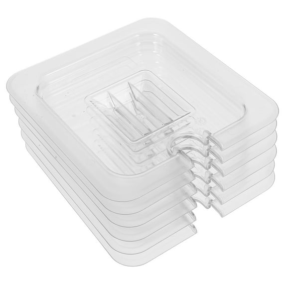 WSTEER 6pcs Food Pan Lids 1/6 Size with Handle Clear Hotel Pan Lid Reusable Plastic Hotel Pan Cover Food Serving Plate Cover (Notched Style)
