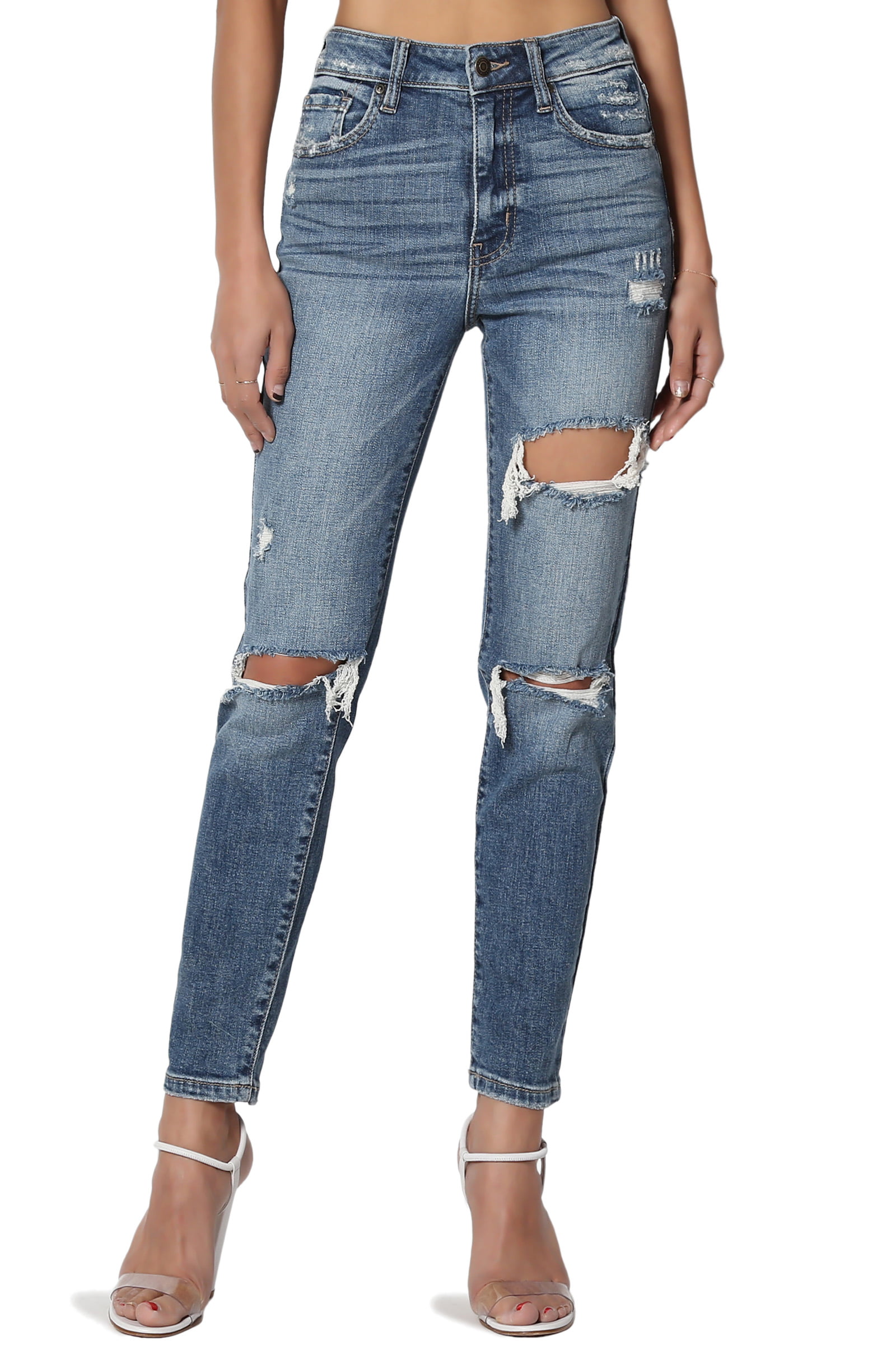 TheMogan - TheMogan Women's Ripped High Rise Distressed Relaxed Tapered ...
