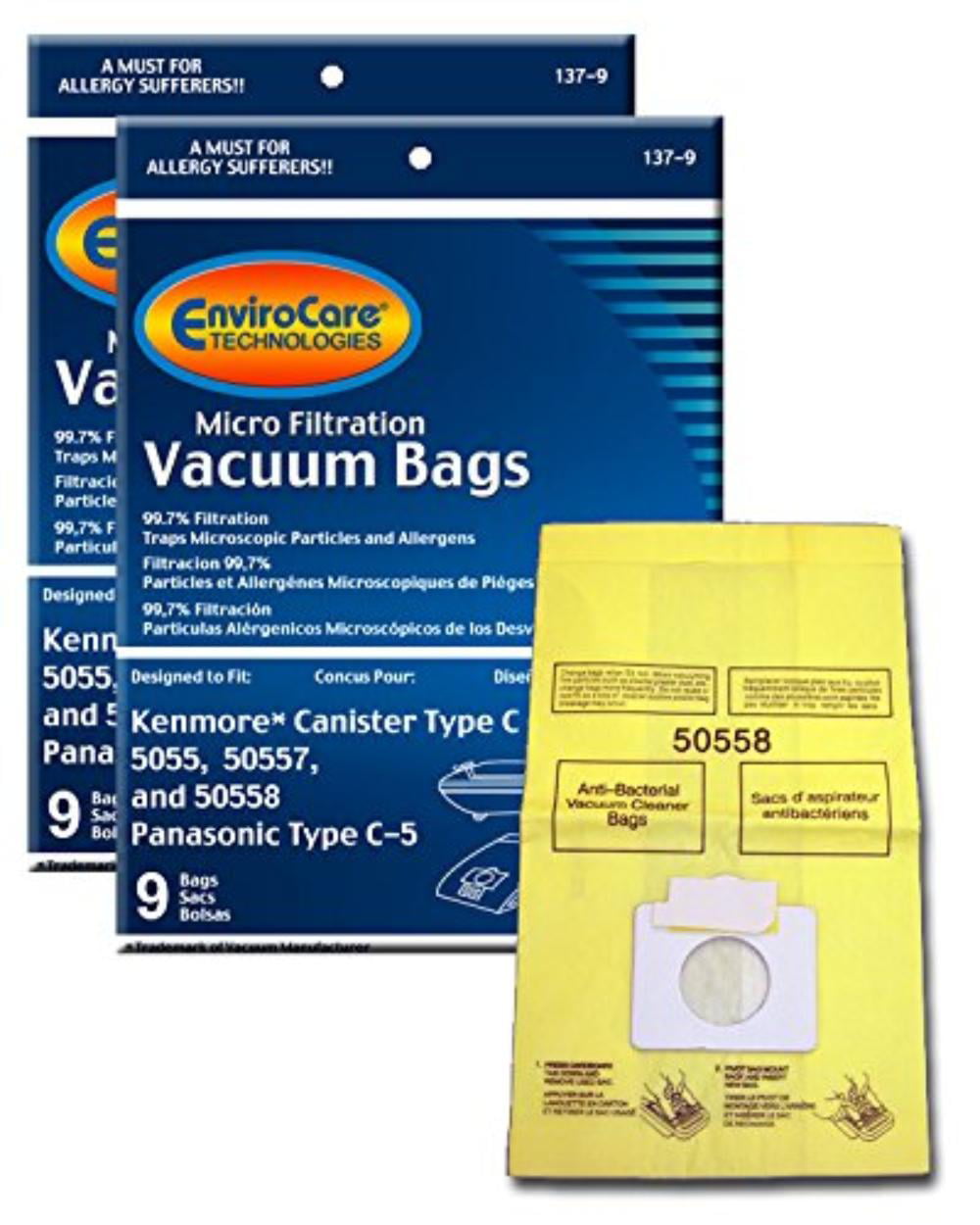 50557 and Panasonic Type C-5 6 pack 50558 Envirocare Replacement Allergen Vacuum Bags for Kenmore Canister Type C and Q 50555