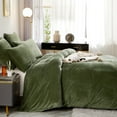 thumbnail image 4 of 3 Piece Winter Warm Olive Green Comforter Cover Crystal Flannel Bedding Sets Velvet Queen Duvet Cover Set, 4 of 5