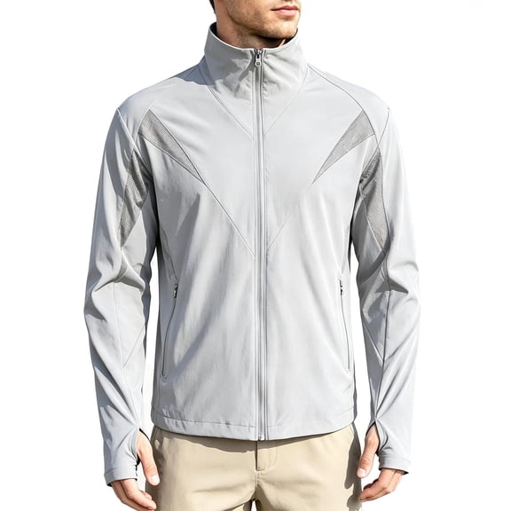 Guluxicc Windbreaker Jackets for Men Full Zipper Mock Neck Long Sleeve Athletic Jackets for Cycling Running Wear Fall Winter Casual Jackets
