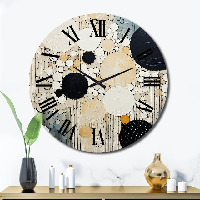 Designart "Medley in Monochrome III" Abstract Collages Oversized Wall Clock