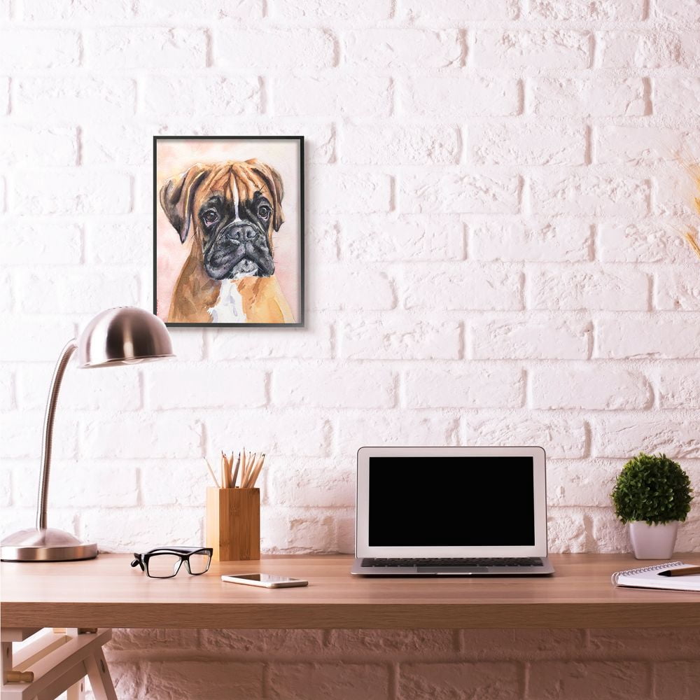 Stupell Industries Cute Boxer Dog Pet Animal Watercolor Painting Framed Giclee Texturized Art by George Dyachenko