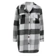 thumbnail image 5 of Fanxing Clearance Deals Women's Flannel Trench Coats Long Cardigans Plaid Shacket Jackets Long Sleeve Mid Length Pea Coats Lapel Blend Tartan Outwear Black,M, 5 of 8