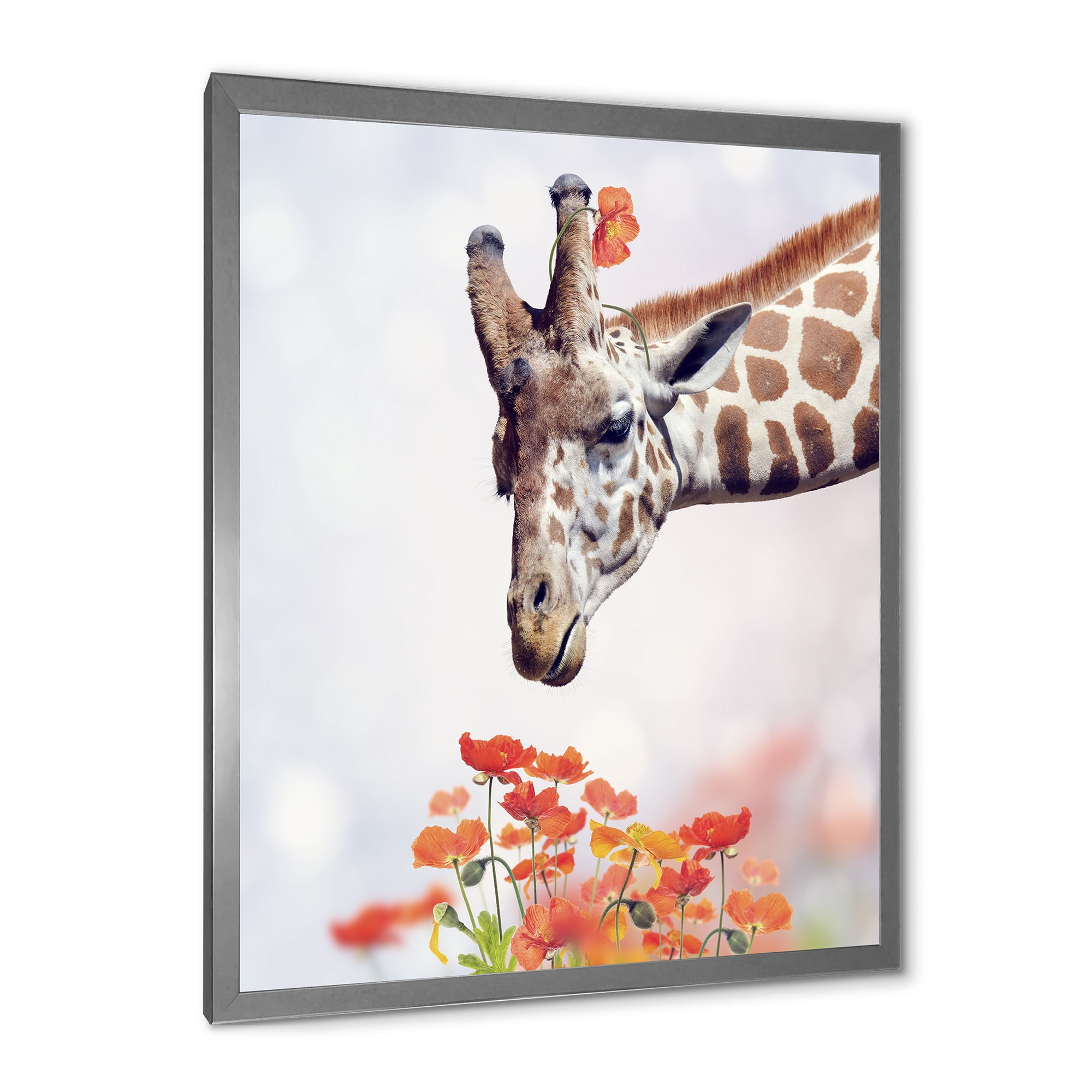 Designart 'Portrait of A Giraffe With Orange Flowers' Farmhouse Framed Art Print