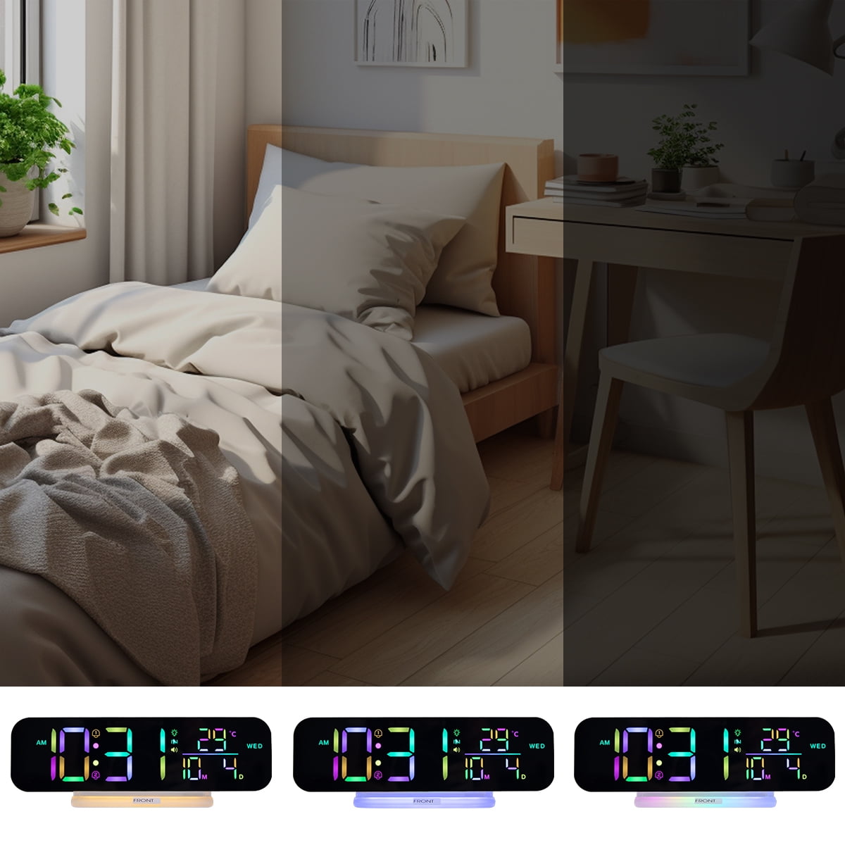 ITIGOITIE Extra Loud Vibrating Alarm Clock,Adjustable Volume,Dimmer,Large LED Digital with RGB Night Light for Bedrooms,Kids,Teens(White)