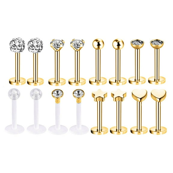 ZS 16Pcs/Set 16G Cubic Zirconia Medusa Monroe Labret Lip Piercing Heart Star Tragus Helix Earrings Piercing