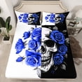 thumbnail image 2 of Manfei Happy Valentine'S Day Full Size Sheets,Gothic Skull Skeleton Bed Sheets,Blue Floral Flowers Sheet Sets For Adults,Microfiber Bedroom Decor,4pcs, 2 of 7