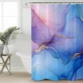 thumbnail image 4 of Shower Curtain Bathroom Set Blue Gradient Abstract Marble Waterproof Fabric Shower Curtains with Grommets&Hooks Gold Foil Stripe Privacy Bath Curtain for Bathtub 36x72in, 4 of 7