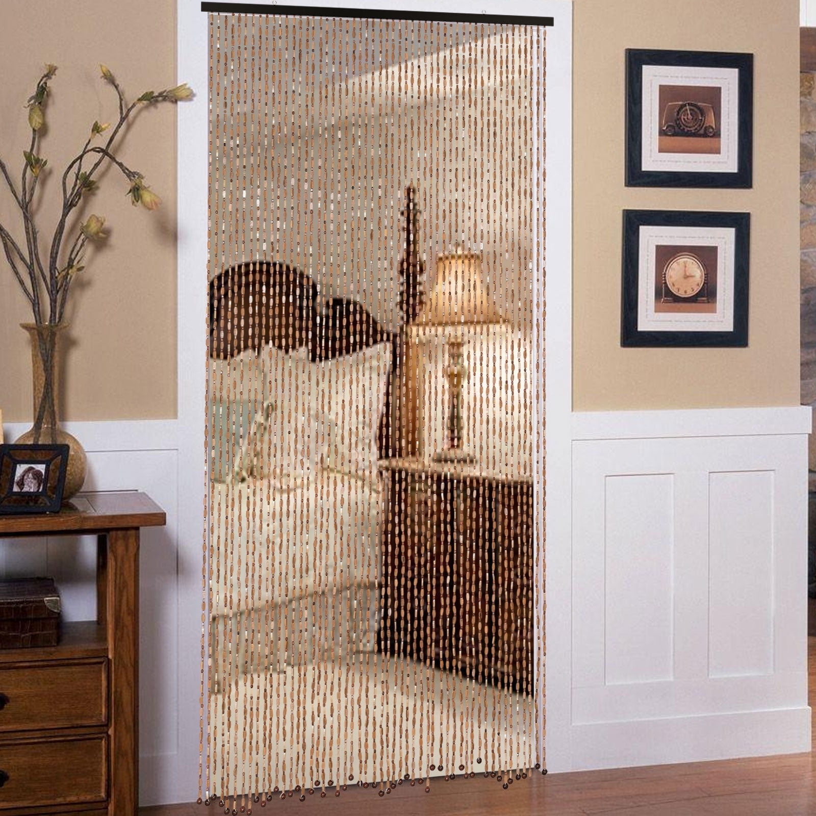 ANMINY Classic Brown Coffee Wooden Hook Up Door Curtains, 35" x 75"