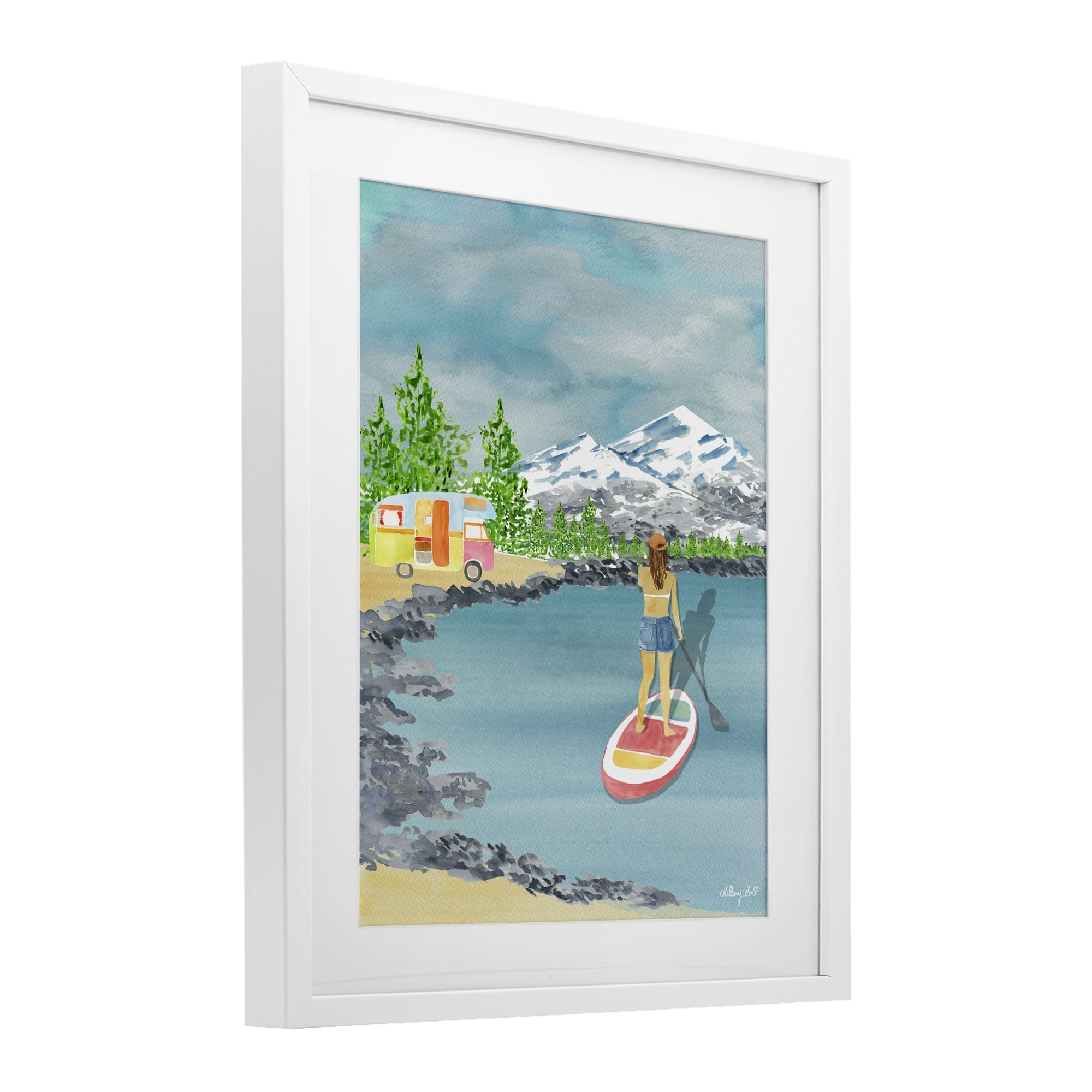 Stupell Industries Lake Tahoe Paddle Boarding White Framed Print Under Glass, design by Hillary Holt