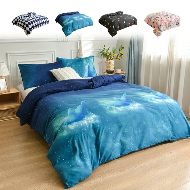 XWSHYW Juegos de Colchas y Cobertores Funda de Edredón Doble de Verano, Funda de Edredón Doble Cepillada, Ropa de Cama Suave para Todas Las Estaciones, Funda Nórdica Doble, Patrones Frescos