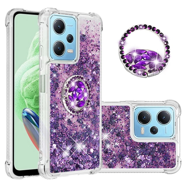 Funda para Xiaomi Redmi Note 12 4G con Brillo Líquido Flotante, Purpurina, Parachoques y Anillo Giratorio Soporte