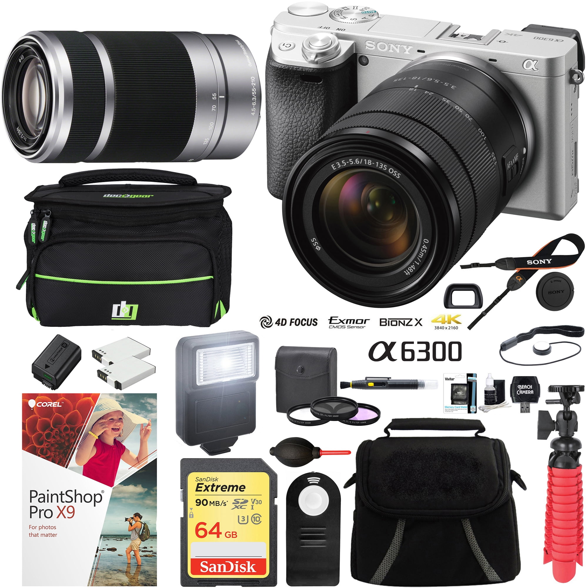 Sony a6300 4K Mirrorless Camera with 18135mm & 55210mm Lens (Silver