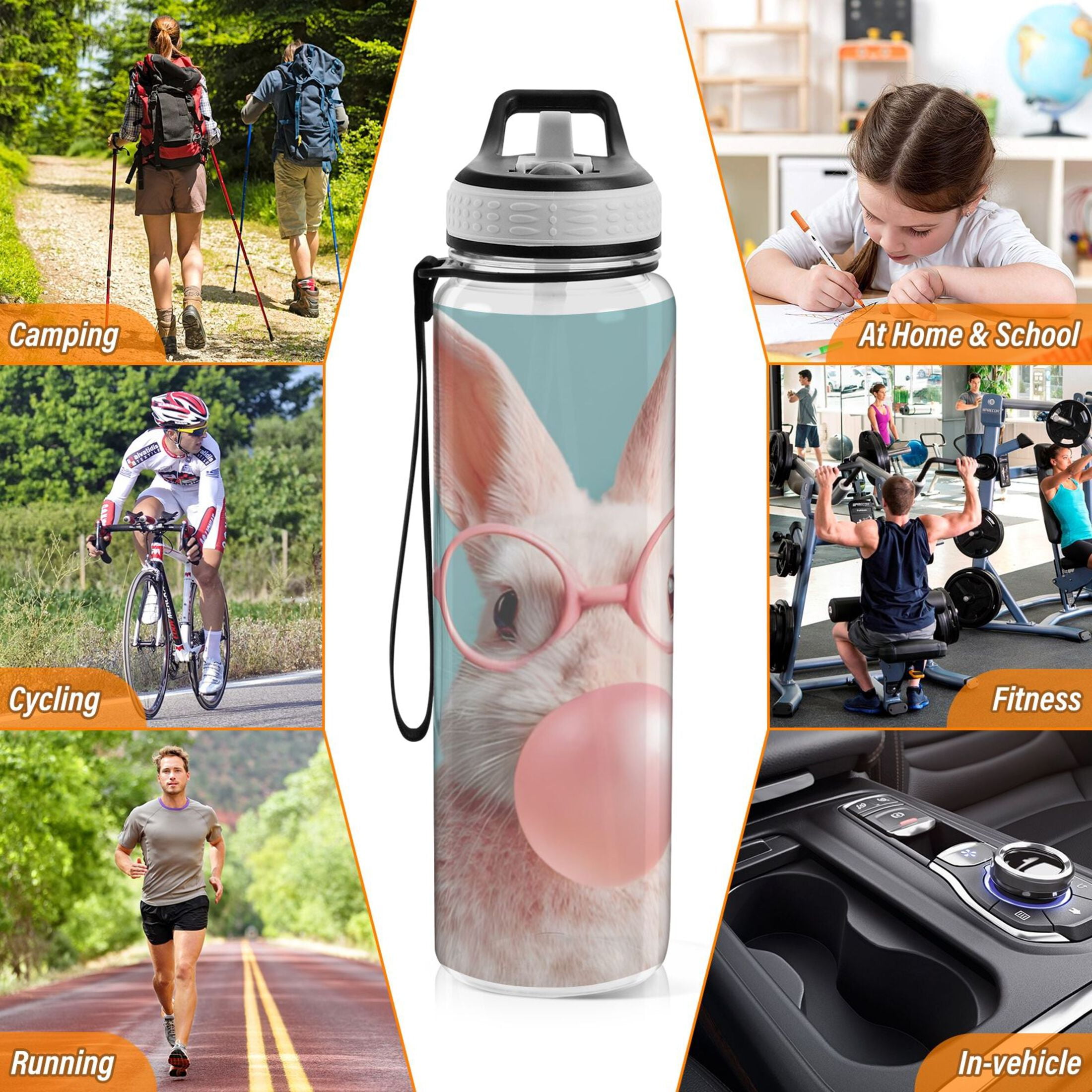 BZSMCE Sport Bottle Bubblegum Glasses Bunny Outdoor sports Water Bottle Size: 10.4x3in
