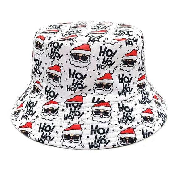 WE-POLUJ Santa Bucket Hat Unisex Headwear Reversible Fisherman Hat for Christmas