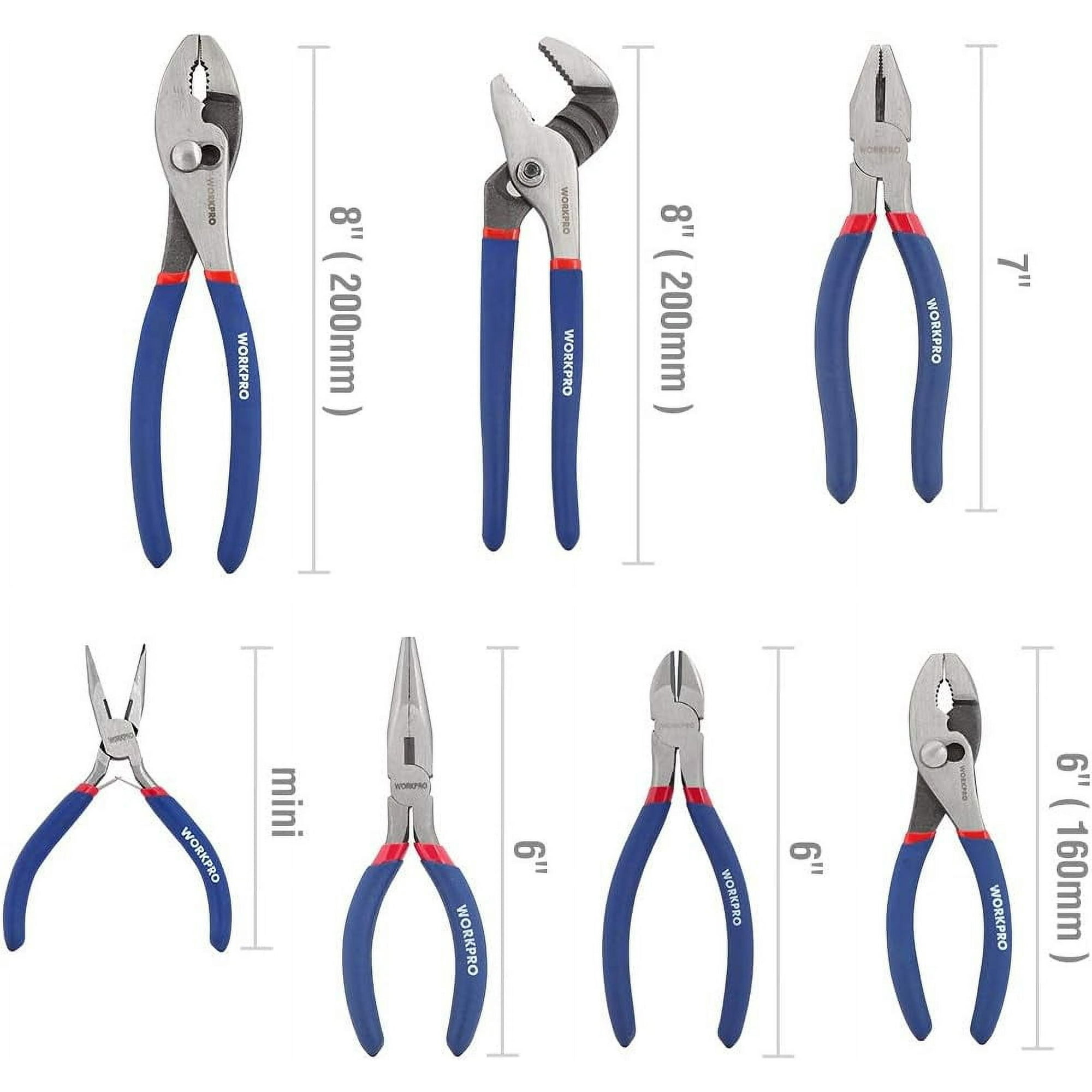 WORKPRO 7-piece Pliers Set with Groove Joint, Long Nose, Slip Joint, Linesman, and Diagonal Pliers for DIY & Home Use