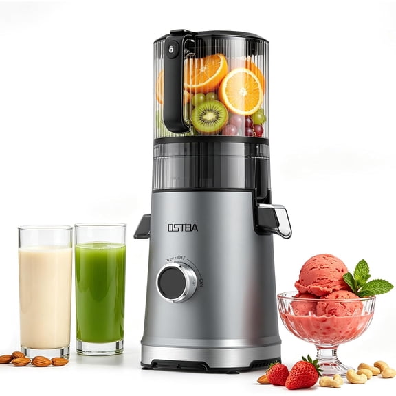 OSTBA Cold Press Juicer Machine, 6" Extra Large Feed Chute for Whole Fruits, 600W Slow Masticating Juicer, 3-in-1 for Fresh Juice, Sorbet & Nut Milk, Easy Clean Stainless Steel