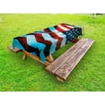 thumbnail image 1 of American Flag Outdoor Tablecloth, American Flag in the Wind on Flagpole Memorial Patriotism History Image Print, Decorative Washable Fabric Picnic Tablecloth, 58 X 120 Inches, Blue Red, by Ambesonne, 1 of 2