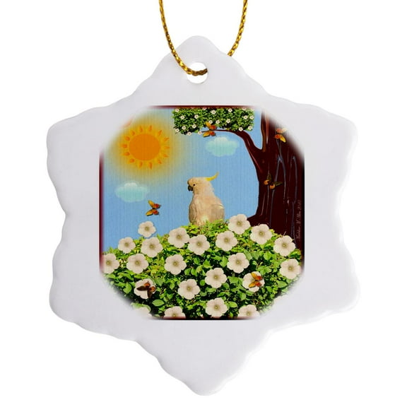3dRose, Sulphur Crested Cockatoo - Bird Art, 3 inch Snowflake Porcelain Ornament