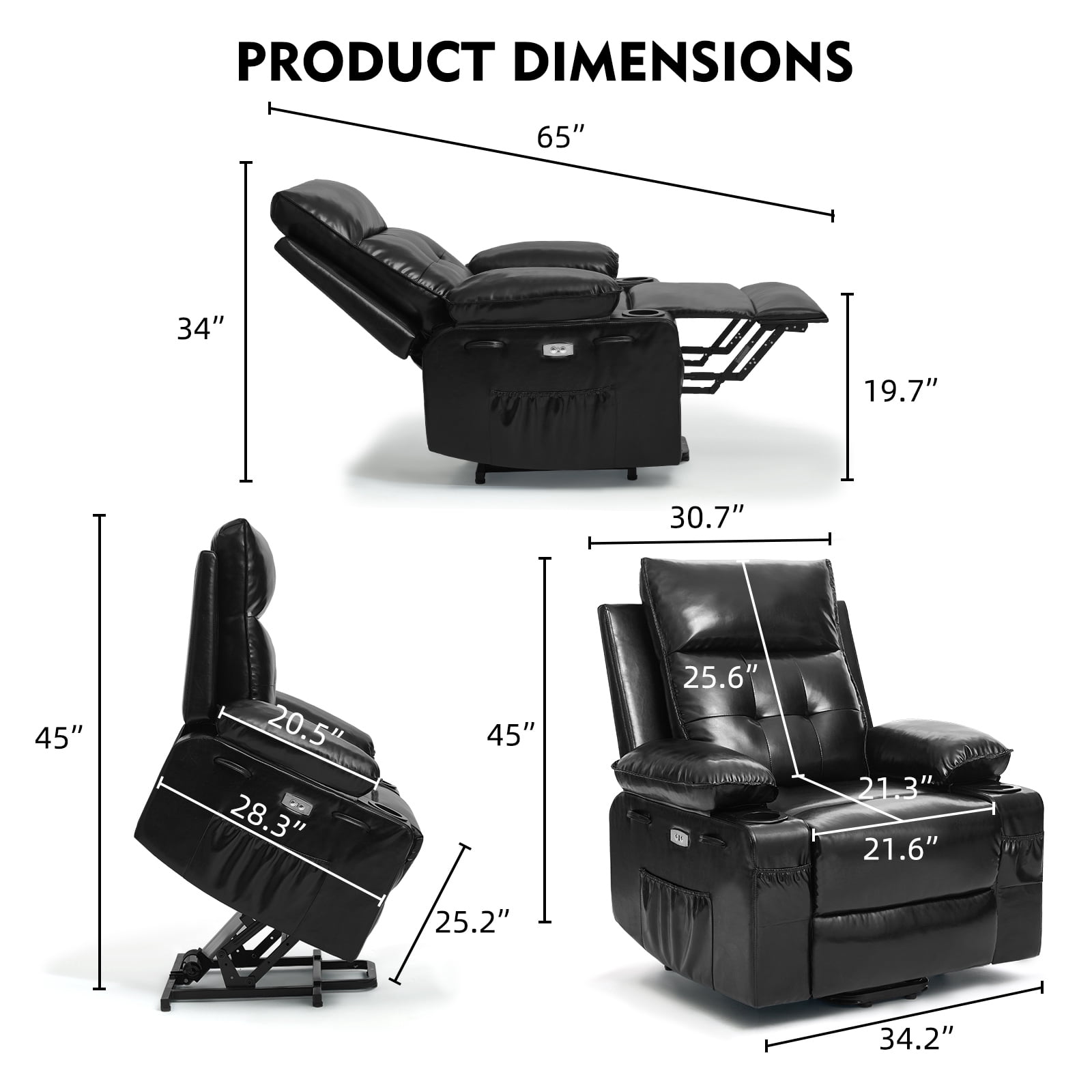 Betisef Power Lift Recliner Chair for Elderly, Adjustable Recline Chair W/Massage & Heat Functions Black
