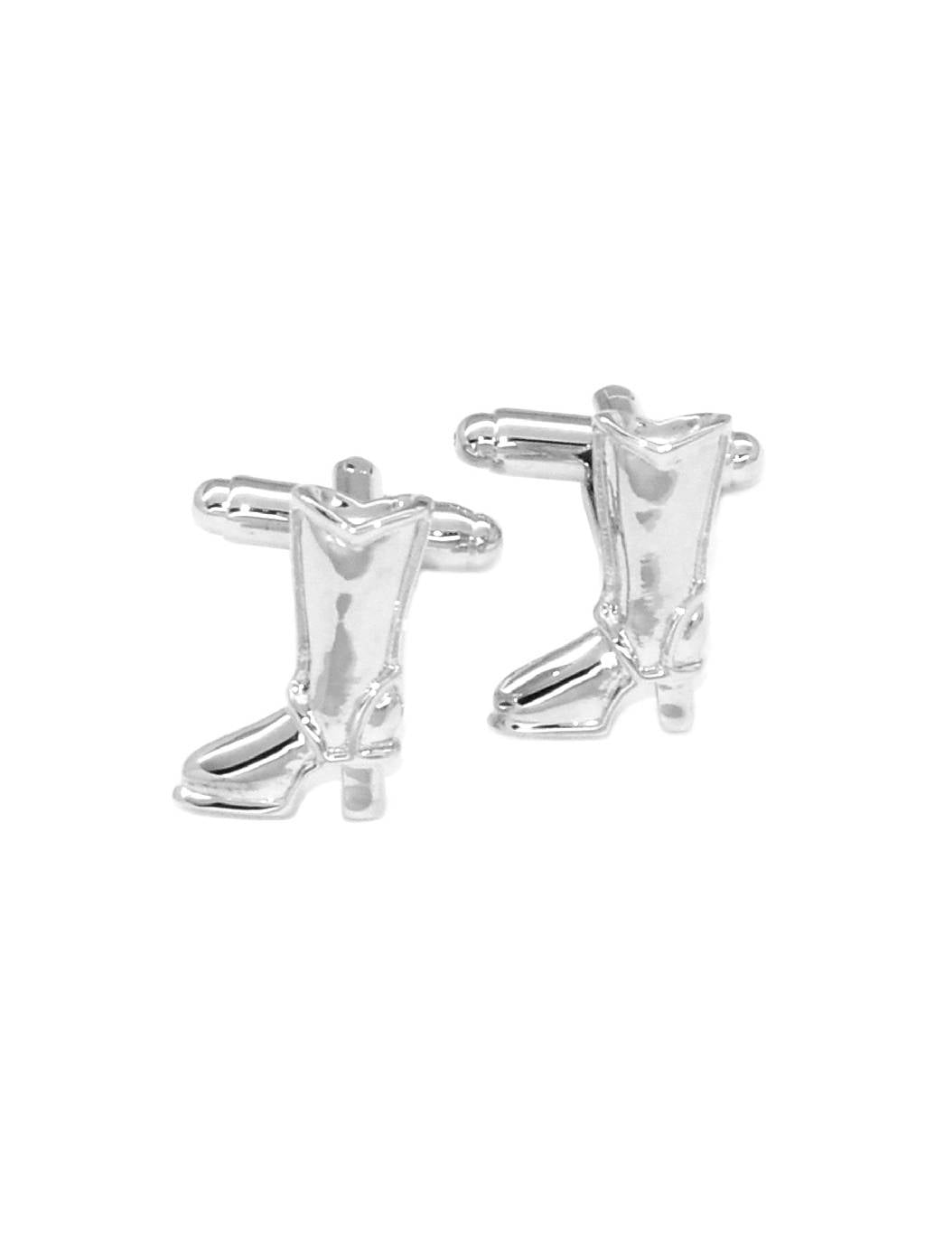 Silver-Tone Men's Cuff Links Cowboy Boots Mens Cufflinks