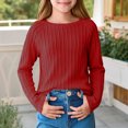 thumbnail image 2 of Atogsazn Kids Girls Raglan Long Sleeve Shirt Children Casual Crewneck Textured Knit Tops Spring Fall Clothes Blouse Red 4-5 Years Fashion, 2 of 6