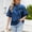 Blue puff sleeve blouse for women a1, variant on Women's Summer Puff Sleeve Blouse Collared Knot Front Top Casual T-Shirt Solid Color Tee Shirts Elegant Chic Fashion Clothes, Blue 2XL
