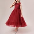 thumbnail image 3 of RXIRUCGD 2025 Vêtements d'Été pour Enfants Robe de Princesse Sans Manches Col Rond Couleur Unie Brodée Exquise Perles Robe de Soirée Robe de Banquet, 3 of 8