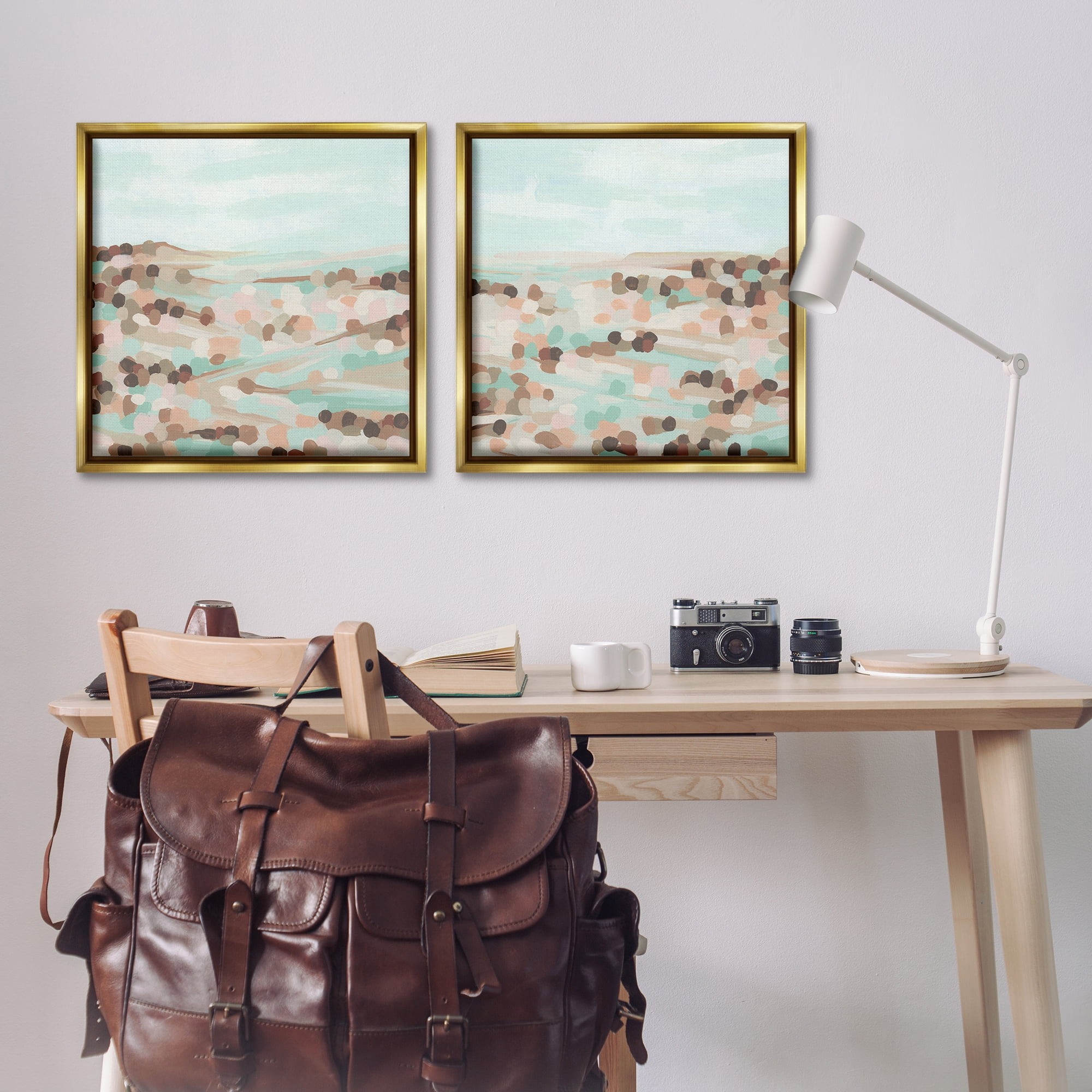 Stupell Industries Mint Pastel Abstract Vista Landscape & Nature Painting Gold Floater Framed Canvas Art Print Wall Art, 25 x 25, Set of 2