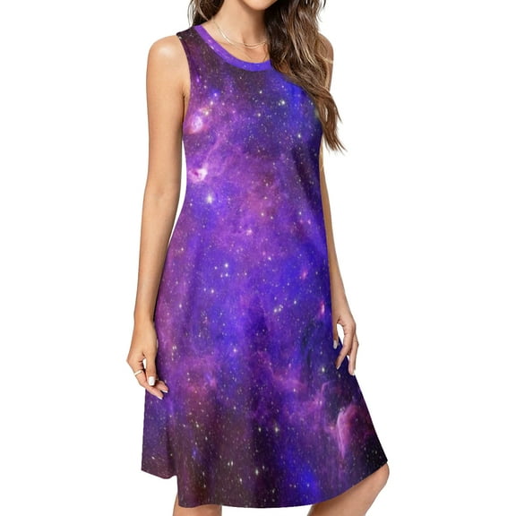 A purple and blue nebula Spring Summer Dresses for Women Fashion T-shirt Dress Casual Sleeveless Loose Sundress with Pockets