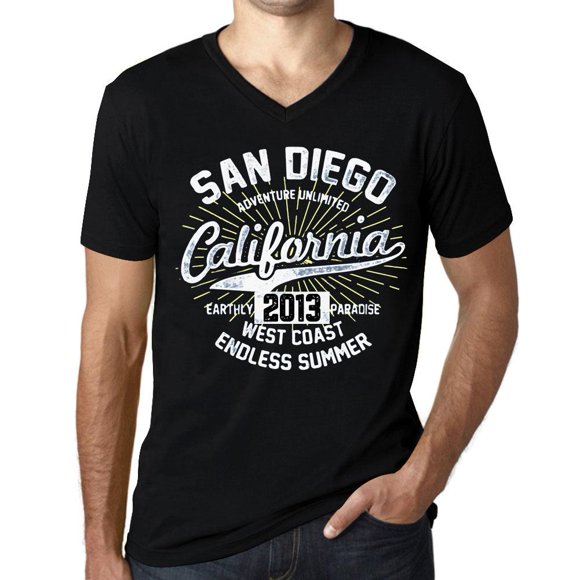 Men's Graphic T-Shirt V Neck San Diego California Endless Summer 2013 11st Birthday Anniversary 11 Year Old Gift 2013 Vintage Eco-Friendly Short Sleeve Novelty Tee