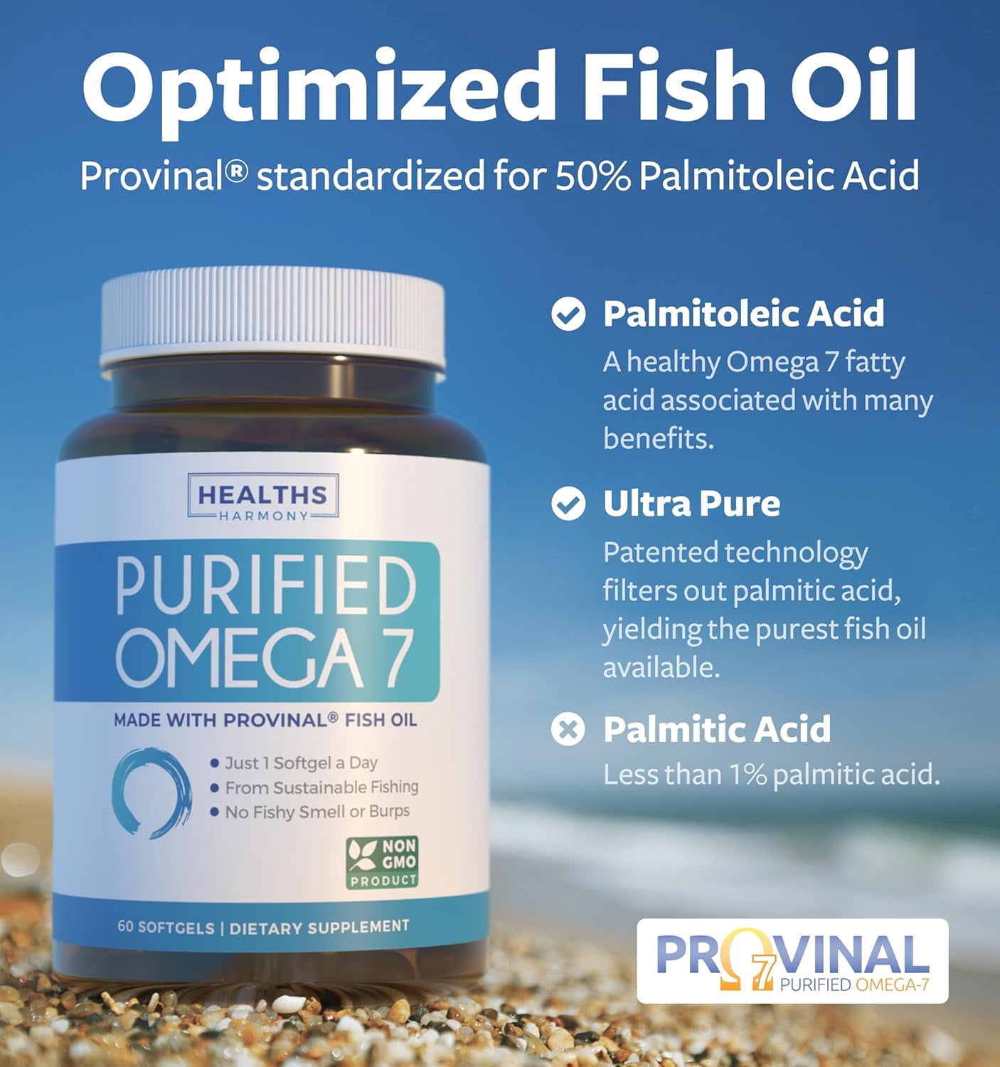 Healths Harmony Purified Healths Harmony Purified Omega 7 Provinal Peruv7 Fish Oil Supplement - Omega 7 (NON-GMO) 60 Soft-Gels All The Palmitoleic Acid Your Body Needs – High Potency One Month Supply