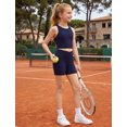 thumbnail image 5 of IBTOM CASTLE Girls 2 Piece Tennis Outfit Tank Top Shorts Set Backless Crop Tank Top Crossover Tummy Control Shorts Yoga Workout Activewear with Side Pockets 藏蓝色, 5 of 7