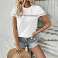 thumbnail image 7 of Women's Tops Summer Trendy Eyelet Crew Neck Lace Short Sleeve Breathable Shirts Casual Solid Color Blouses (XL, White), 7 of 7
