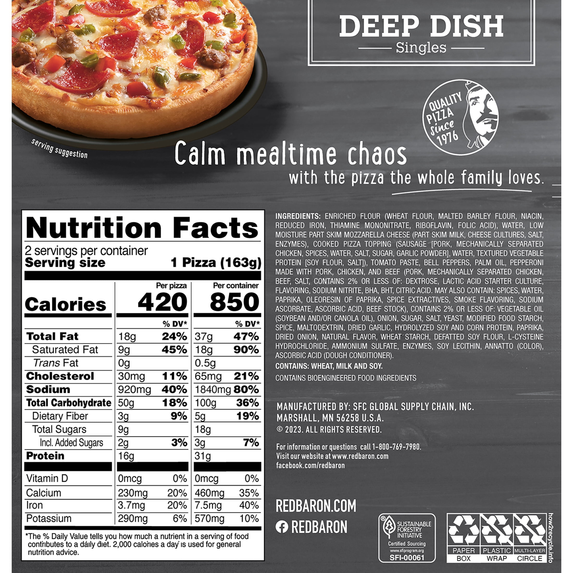 Red Baron Supreme Deep Dish Singles Frozen Personal Pizza, 11.5 oz 2 Pack