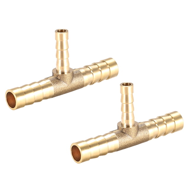 Conector de reducción de manguera de latón de 10mm x 6mm x 10mm, conector en T de 3 vías, barbado para aire, agua, combustible, gas, 2 piezas. 8mm x 5mm x 8mm