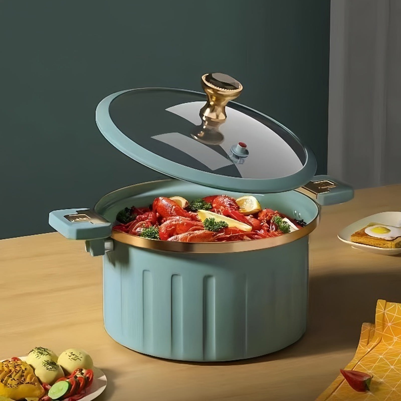 Non-stick Enamel Micro Pressure Cooker, Micro Pressure Cooker Large Capacity Enamel Small Pressure Cooker with Visible Lid Handle & Safety Valve Quick Decompression Non-Stick Stew Pot(Blue)