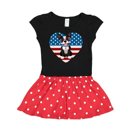 

Inktastic Boston Terrier Dog US Flag July 4th Gift Toddler Girl Dress
