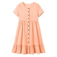 thumbnail image 3 of Qulqfy Womens Summer Dresses Cotton Linen Midi Dress Short Sleeve Plus Size Orange Scoop Neck Casual Ruffle Button Vacation Sundress 2XL, 3 of 6
