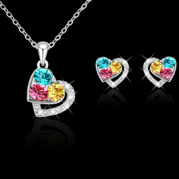 Fiudx Collar de Rosas, Elegante Conjunto de Alegrías de Aleación, Pendientes de Corazón de Diamantes, Ideas de Moda, Regalo Del Día de La Madre, Accesorio de Estilo Femenino, Incluye Empaque.