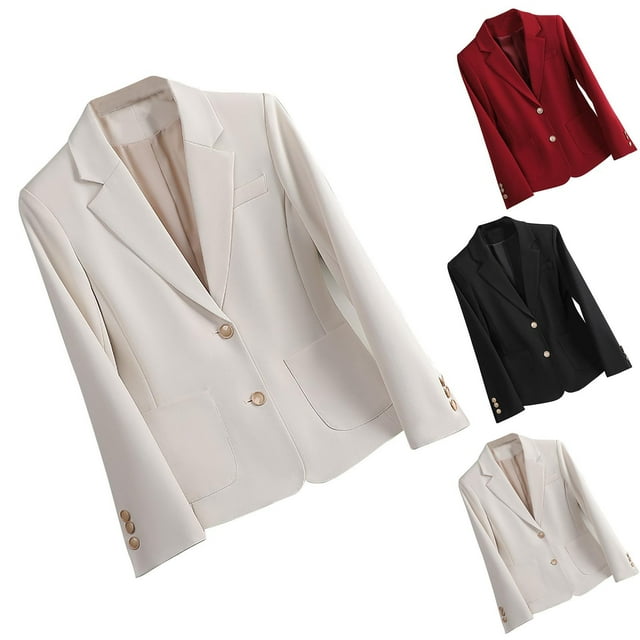 Tidyack,Ladies Lapel Button Suit Jacket, Solid Color, Slim Fit + Versatile Design, For Office/Travel, Professional Wear, 100% Polyester, Casual/Elegant, Business Casual, Workwear Ensemble