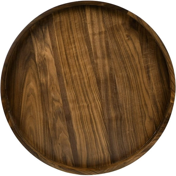 24" x 24" Round Solid Black Walnut Wood Serving Tray Extra Large Ottoman Table Tray Circle Tray with Handle  Decorative Tray for Oversized Ottoman