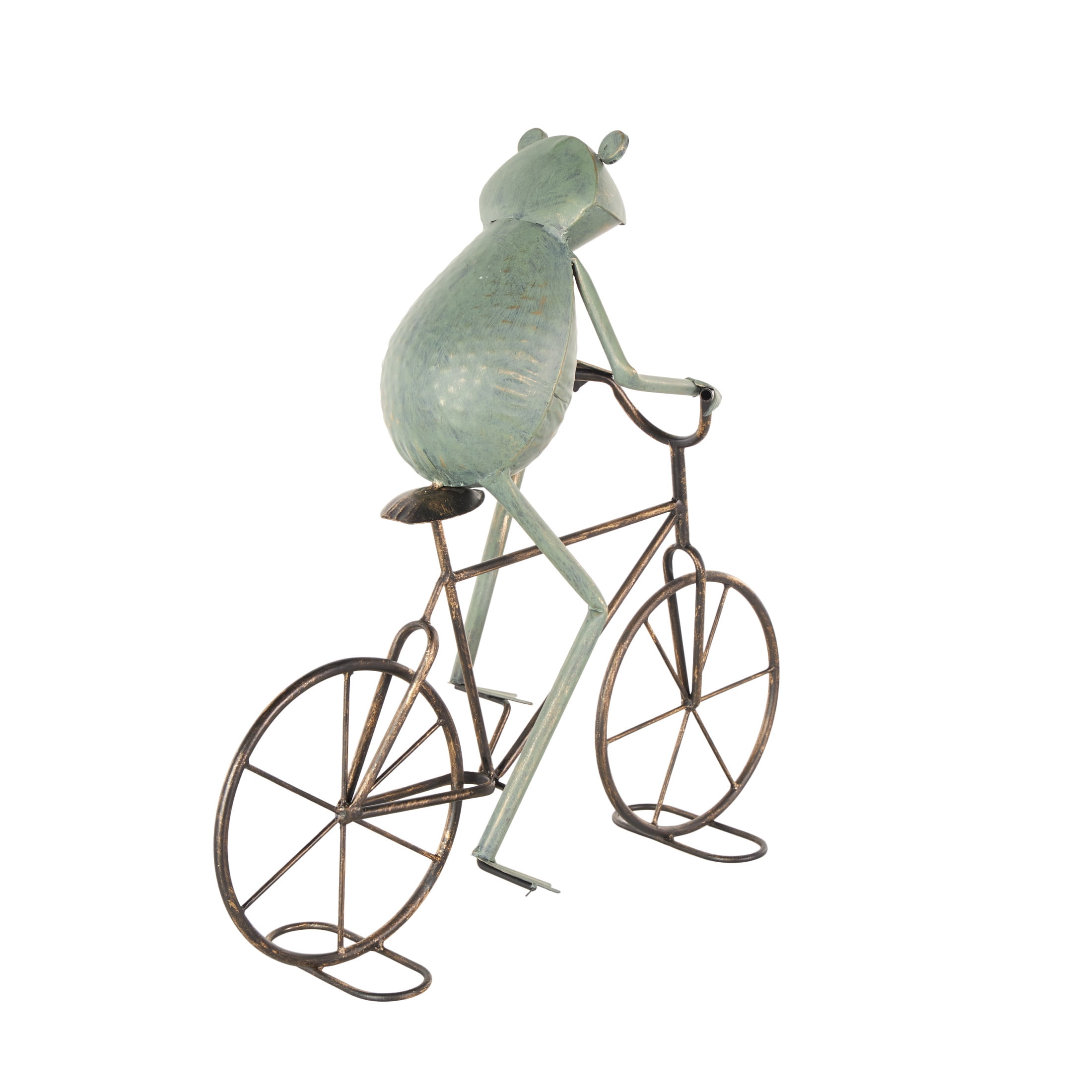 DecMode 19" On Bicycle Frog Garden Sculpture with Gold Accents
