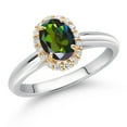 thumbnail image 2 of Gem Stone King 10K White and Yellow Gold Tourmaline Green Mystic Topaz and White Lab Grown Diamond Halo Engagement Ring for Women (0.93 Cttw, Gemstone, Oval 7X5MM, Size 6), 2 of 4