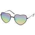 thumbnail image 2 of Small Thin Metal Frame Temples Colored Mirror Lens Heart Sunglasses 52mm (Black / Rainbow Mirror), 2 of 4