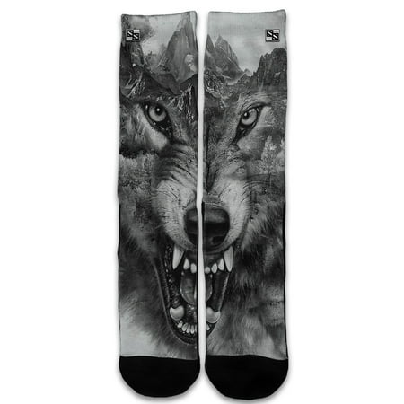 Custom Elite Style Athletic Sport Socks Crew 18 Inch / Angry Wolf Growling